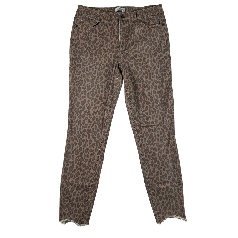 Jolt Jeans Womens 9/29 Brown Leopard Animal Print Skinny Raw Hem Stretch Denim